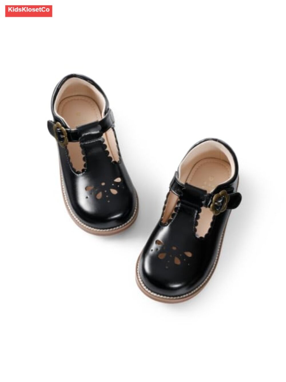 Girls Mary Jane Flats Faux Leather T-Strap Hook & Loop Dress Shoes